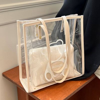 ☂☇ This summer popular transparent large-capacity bag women 2023 new trendy jelly shoulder large bag foreign style tote bag