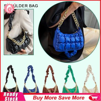 Women Lady Handbags Pleated PU Leather Chain Strap Top-handle Bag Embroidery Trendy Simple Casual Fashion Designer Handbags