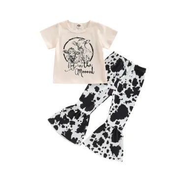 Outfits for Teens Toddler Girls Summer Short Sleeve Letter Cow
