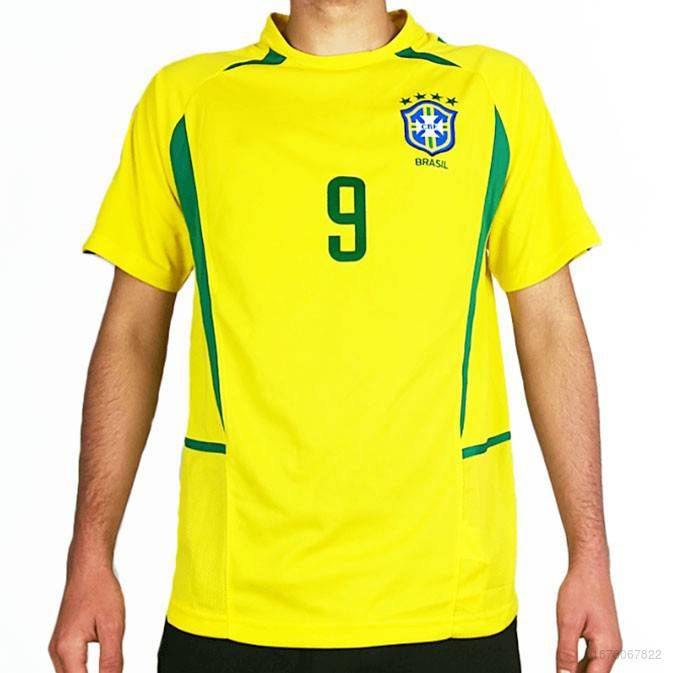 เสื้อยืด ลายทีมชาติฟุตบอล Brazil Jersey Home Ronaldo 2002 ชุดเหย้า ...