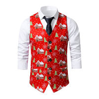 Red Christmas Vest Wasitcoat Men  Brand V Neck Slim Fit Waistcoats Mens Xmas Navidad Party Prom Vest Gilet Costume Homme 2XL