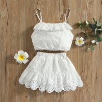 Newborn Baby Girl Two Piece Clothing Suit For Infant Summer Clothes Set Sleeveless Lace Ruffled Camisole High Waist Skirt Outfit  by Hs2023