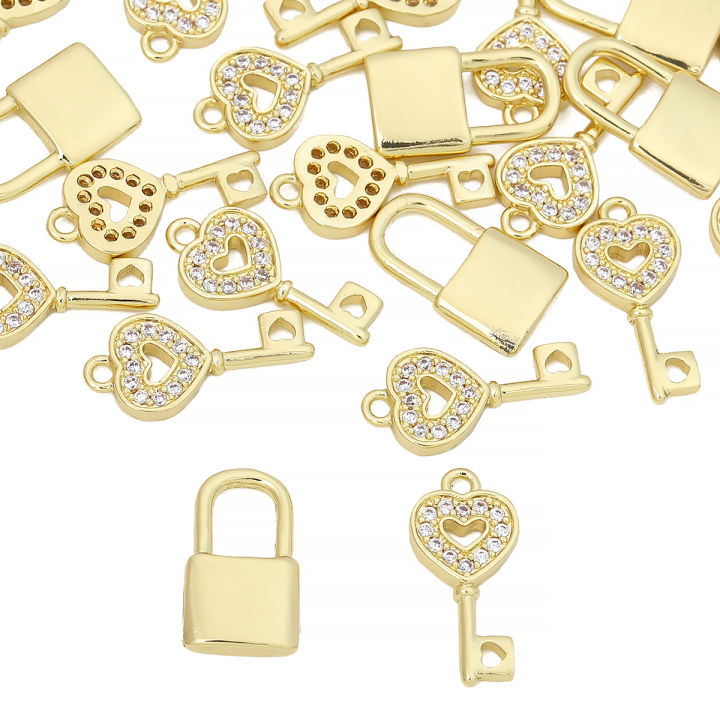 กุญแจทองเหลืองชุบทอง14k-และจี้ห้อยคอน่ารักล็อคสำหรับอุปกรณ์ทำเครื่องประดับต่างหูสร้อยคอ-diy-สร้อยข้อมือ