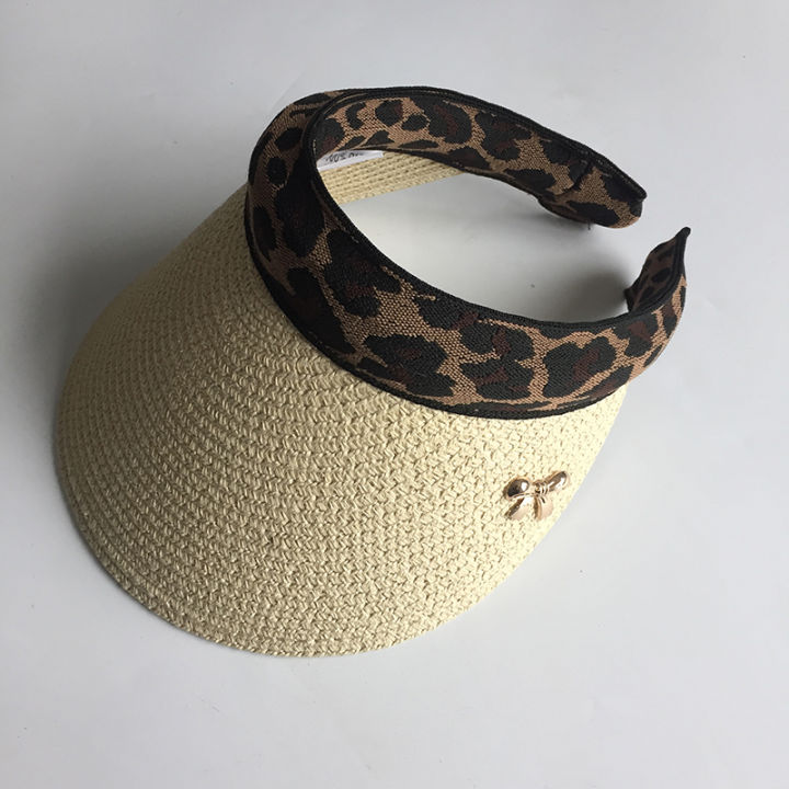 hot-beach-vacation-womans-sun-hats-leopard-bowknot-visor-caps-hand-made-diy-straw-female-summer-cap-casual-shade-hat-empty-top-hat