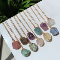 【Transparent thinking】สร้อยคอจี้หินธรรมชาติขนาดเล็ก Rock Quartz ลูกตุ้ม Amethysts Citrines Fluorite สร้อยคอคริสตัลสีชมพูสำหรับผู้หญิง Healing