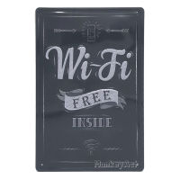 ป้ายสังกะสีวินเทจ Free Wifi Inside (ปั๊มนูน)