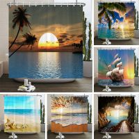 【CW】۞  Scenery Shower Curtains Decoration Fabric Dusk Sea Cowboy Curtain