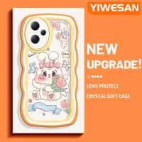 YIWESAN เคสสำหรับ Xiaomi Poco X5 5G Redmi Note 12 5G Note 12 Pro 5G Redmi 12C เคสน่ารักลายการ์ตูนดอกไม้กระต่ายครีมคลื่นเคสโทรศัพท์แบบใสขอบซิลิโคนที่สร้างสรรค์เรียบง่ายกันกระแทกป้องกันเลนส์กล้องเคสใส