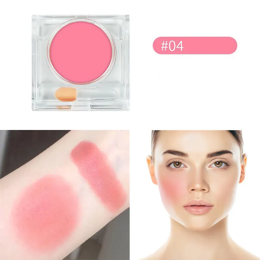 1pc Single Color Blush Makeup Palette Mineral Powder Red Rouge Natural Long Lasting Concealer