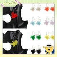 QIEPING วินเทจ แฮนด์เมด เครื่องประดับ Long Drop ต่างหูดอกไม้ Petal Dangle Stud ตะขอ เรซิน