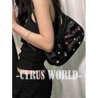 CYRUS WORLD กระเป๋ากำมะหยี่ย้อนยุคกระเป๋าถือซีรีส์เพชรสี กระเป๋าใต้วงแขน สําหรับเด็กผู้หญิง y2k