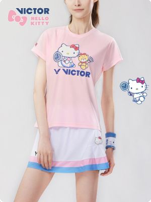 VICTOR Victory ชุดกีฬาแบดมินตันผู้หญิงรุ่นร่วมกันเฮลโลคิตตี้เสื้อยืด Kitty แขนสั้นทันสมัย T-KT203