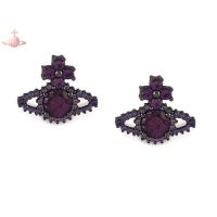 Westwood Vivian UK counter purchasing 2021 new Vivienne Westwood personality black Saturn earrings VALENTINA 2023 imported