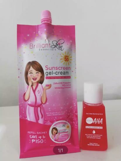 Brilliant skin Sunblock / SUNSCREEN 50g + AHA Serum + 2pcs Set