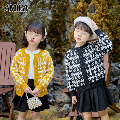 AMILA เสื้อโค้ทเสื้อคาร์ดิแกนแบบถักเด็กผู้หญิงสไตล์ใหม่เสื้อกันหนาวสำหรับเด็กผู้หญิงเสื้อสเวตเตอร์เกาหลี