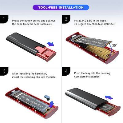 M2 SSD NVME Enclosure M.2 to USB 3.1 SSD Box Case for M.2 PCIe NVMe M Key 2230/2242/2260/2280 Tool Free Adapter