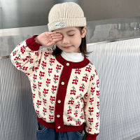 1-8Years Baby Boys Sweaters Kids Knitted Cardigans Cherry Cute Girls Sweaters Plush Warm Autumn Winter Cardigan Coat