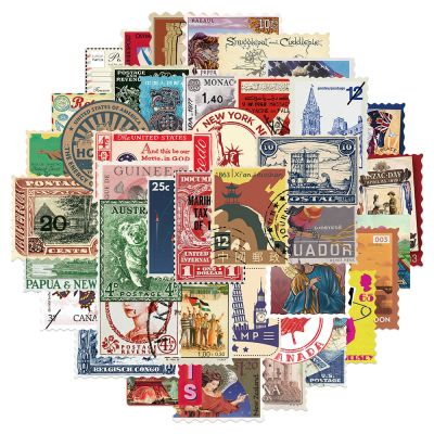 Vintage Retro Travel Stamp Stickers Scrapbook Phone Laptop Guitar Stationery DIY Waterproof Sticker Decals Kids Toy