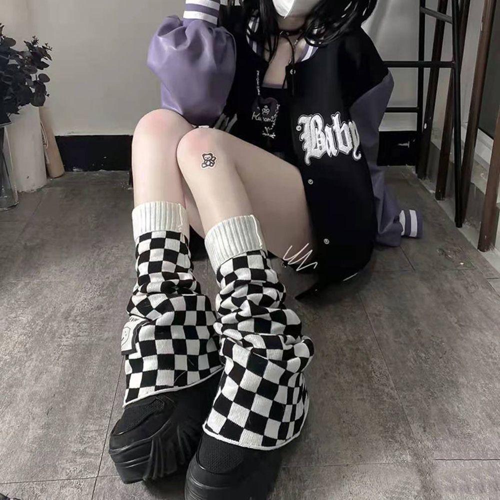 Harajuku Japanese Striped Knitted Leg Warmers Harajuku Gothic Lolita Loose Bubble Socks 