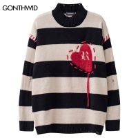 【YD】 Men Ripped Sweaters Streetwear Knitted Striped Holes 2023 Hip Hop Fashion Loose Pullover