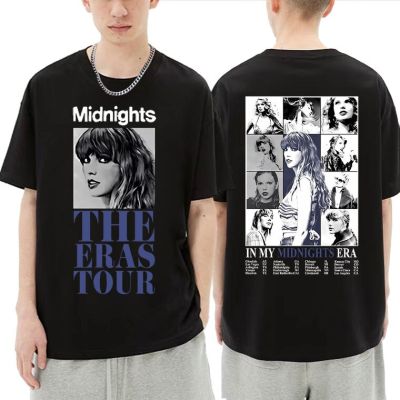 Taylor The Eras Tour In My Midnights Era T-shirt Women Men O-collar T Shirts Unisex Oversized Tees Womens Black Casual Tshirt