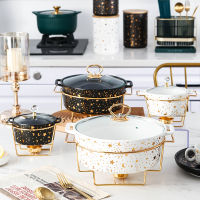 Spot parcel post Star Moon Gold Pattern Nordic Binaural Ceramic Pot Universal Soup Pot Hot Pot Bowl Creative Casserole Wholesale with Iron Frame Candle Holder