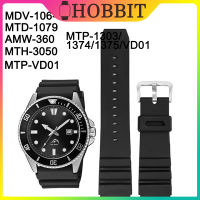 22มม. สายรัดข้อมือสีดำสำหรับ Casio MDV-106-1A MTD-1079 MTH-3050 AMW-360 MTP-1303 MTP-VD01/1374/1375/VD01สายนาฬิกาซิลิโคน