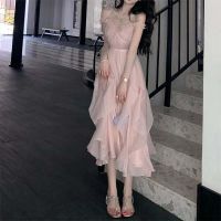 COD DSTGRTYTRUYUY Dress For Woman Casual Suspender Dress Pink Dress Lace Long Dress Sleeveless Classy Waist-Tight Look Light Luxury Style Design Sense Niche Princess Dress Summer Dress Girls Clothing