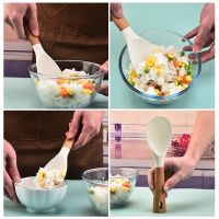 ☼✷▬ Heat Resistant Silicone Rice Spoon Simple Wooden Handle Can Stand Rice Spoon Non-stick Rice Shovel Home