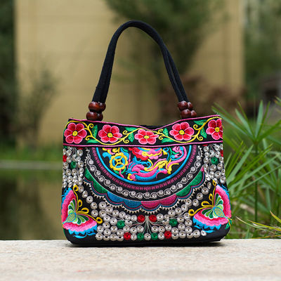 กระเป๋าถือใบเล็กสำหรับผู้หญิงปักลายดอกไม้ประจำชาติกระเป๋ามีที่จับชั้นเดียวใส่แบบ-falp-แฟชั่นใหม่