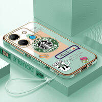 เคสเคสมือถือสำหรับ Infinix Smart 7 /X6515พร้อมโลโก้ฟรีสายคล้อง + แฟชั่น Starbucks กรอบด้านหลังเนื้อนิ่มชุบขอบสี่เหลี่ยม