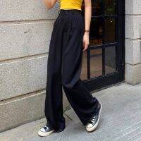 Summer Fashion Suit Pants for Women Casual Straight High Waist Wide Trouser