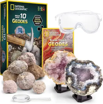 National Geographic Rocks & Fossils Kit 200+ Piece Set Includes geodes Real Fossils Rose Quartz Jasper Aventurine & Many More Rocks Crystals