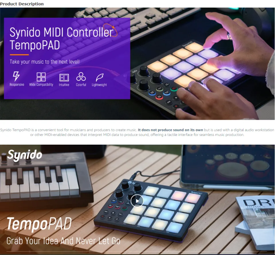  Synido MIDI Pad Beat Maker Machine with 16 RGB Beat Pads with  USB Audio Interface for PC, Music Production, High-Fidelity, Studio Quality  2 Channel XLR Audio Interface Computer Recording : Musical