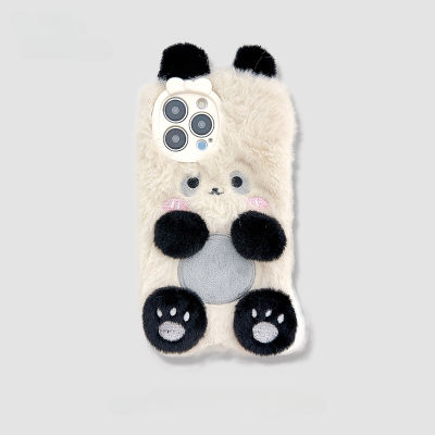 ตุ๊กตาหมีแพนด้าสามมิติสำหรับ iPhone14promax กรณีโทรศัพท์ขนปุยสำหรับ iPhone13 Blush Panda Case สำหรับ iPhone12promax