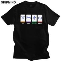 Funny Eat Sleep Mahjong Repeat T Shirt Men 100% Cotton DIY T-shirt Short Sleeves Mah Jong Chinese Game Lover Gift Tee Tops Apparel