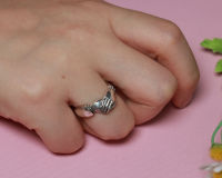 Hug Hands ผู้ชายและผู้หญิงกอดแหวนนิ้ว925 Solid Sterling Silver Ring Street Fashione