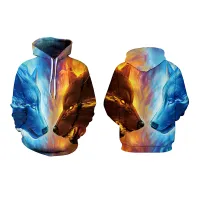 Men/Women New Fashion Ice Fire Wolf Hoodies 3D Print Sweatshirts Pullover Spring Autumn Tracksuits Casual Animal Jacket Harajuku Outerwear(Multicolor, L-XL/US-10~12/UK-14~16)