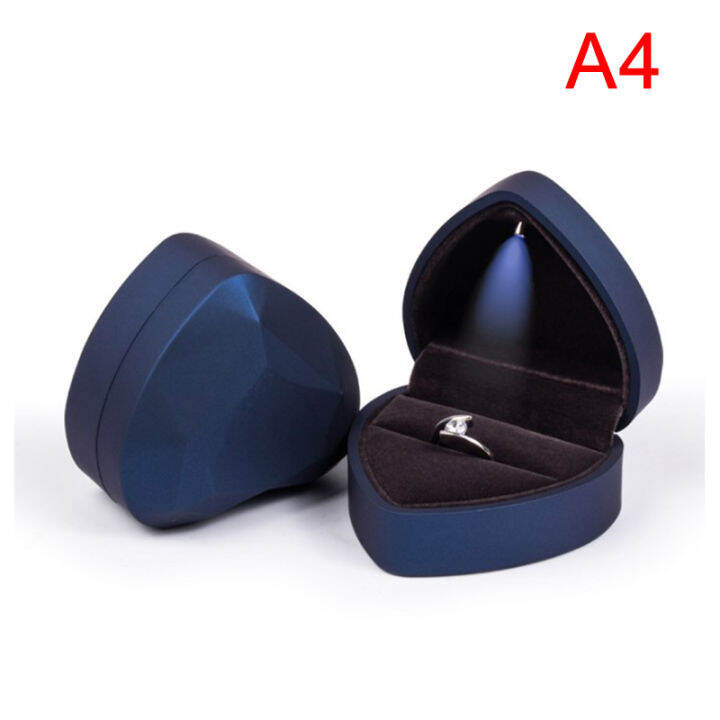 JZ 1pcs Heart Shape LED Light Ring Holder Box Proposal Wedding Band