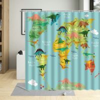 Funny Dinosaurs Cartoons Animal Shower Curtain Creative Nursery Background Decor Kids Waterproof Bathroom Curtains With Hooks