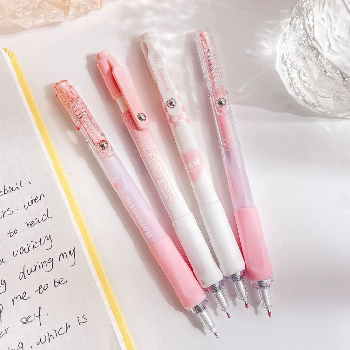 4pcs-sweet-love-gel-pens-set-eternity-pink-0-5mm-ballpoint-quick-dry-black-color-ink-for-writing-school-a7421-pens