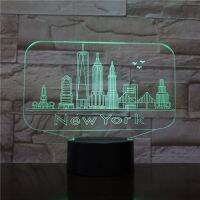 【❉HOT SALE❉】 yisiguyi0 City York Usb ไฟไฟ Led กลางคืน3มิติตกแต่งโคมไฟ Rgb เด็กอาคารที่มีชื่อเสียงนีออนโคมไฟโต๊ะข้างเตียง