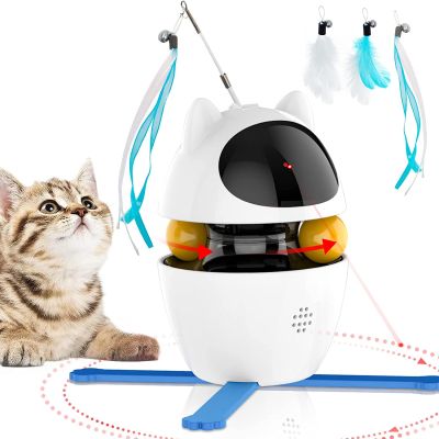 ATUBAN ของเล่นแมวแบบอินเทอร์แอคทีฟ4-In-1แมวของเล่นขนนกของเล่นเลเซอร์แมวและลูกบอลของเล่นแมวของเล่นแมวแบบโต้ตอบสำหรับของเล่นแมวในร่มร้านค้า