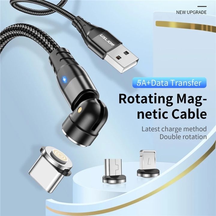 uslion-5a-magnetic-fast-charging-cable-540-rotate-micro-usb-type-c-wire-cord-for-iphone-14-13-pro-max-samsung-xiaomi-12-poco-f4