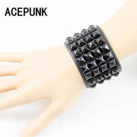 Rivet Wide celet Punk Leather celets Rock 4 Rows Of 9MM Square Nails Wristband Two Buckle Adjustable