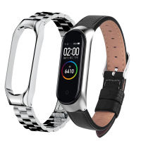 Mi Band 45 Strap 2 Pack Metal Stainless Steel &amp; Leather Watch Bracelet For Xiaomi Mi Band 6 Strap Compatible Miband 5 Wristband