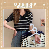 QJshop Come on เสื้อแฟชั่นคอปกสุดน่ารัก เสื้อแขนสั้นแต่งลายขวาง? ผ้านิ่ม ใส่สบายทุกซีซั่น มีไว้ไม่ตกยุค หยิบใส่ได้ทุกเทศกาลเลยนะพส?