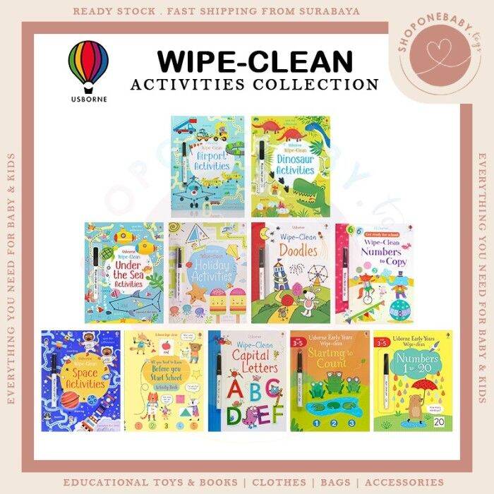 Usborne Wipe Clean Activity Books Set With Marker Pen Buku Anak 1