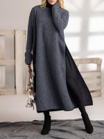 【YF】 Spring Sundress Long Pullover Autumn Sweatshirt Dress VONDA 2023 Women Solid Split Robe Vestidos Femininas Oversized