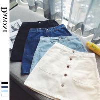 COD ♝♞ imoq55 store ☀️【Ready Stock】Korean Summer Front Button Denim High Waist Short A-line Skirt